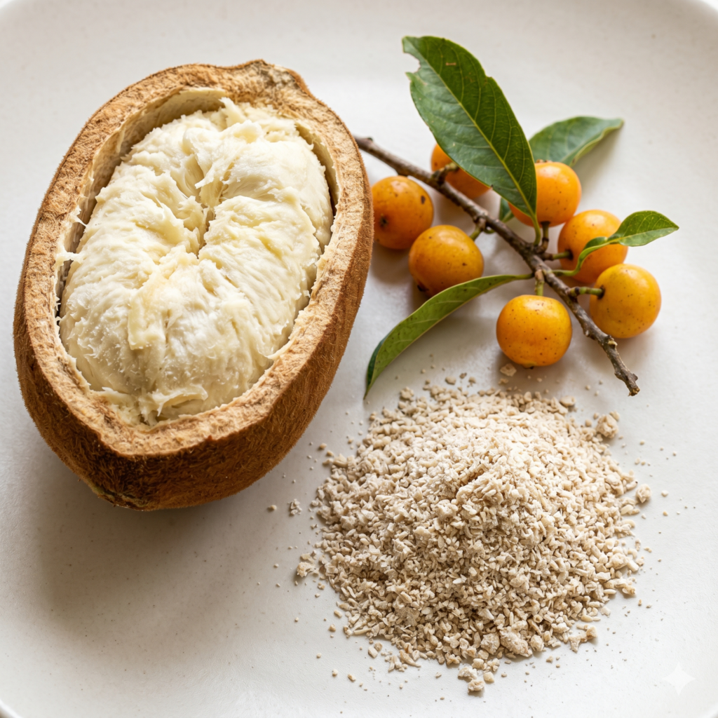 Ingredientes nativos brasileiros cupuaçu e mandioca na confeitaria Ingredientes nativos brasileiros cupuaçu e mandioca na confeitaria